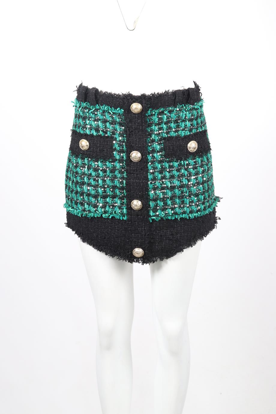 BALMAIN CHECKED COTTON BLEND MINI SKIRT FR 42 UK 14