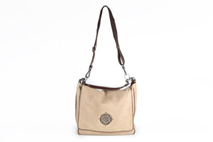 LOEWE BEIGE MAIA ANAGRAM LEATHER SHOULDER BAG