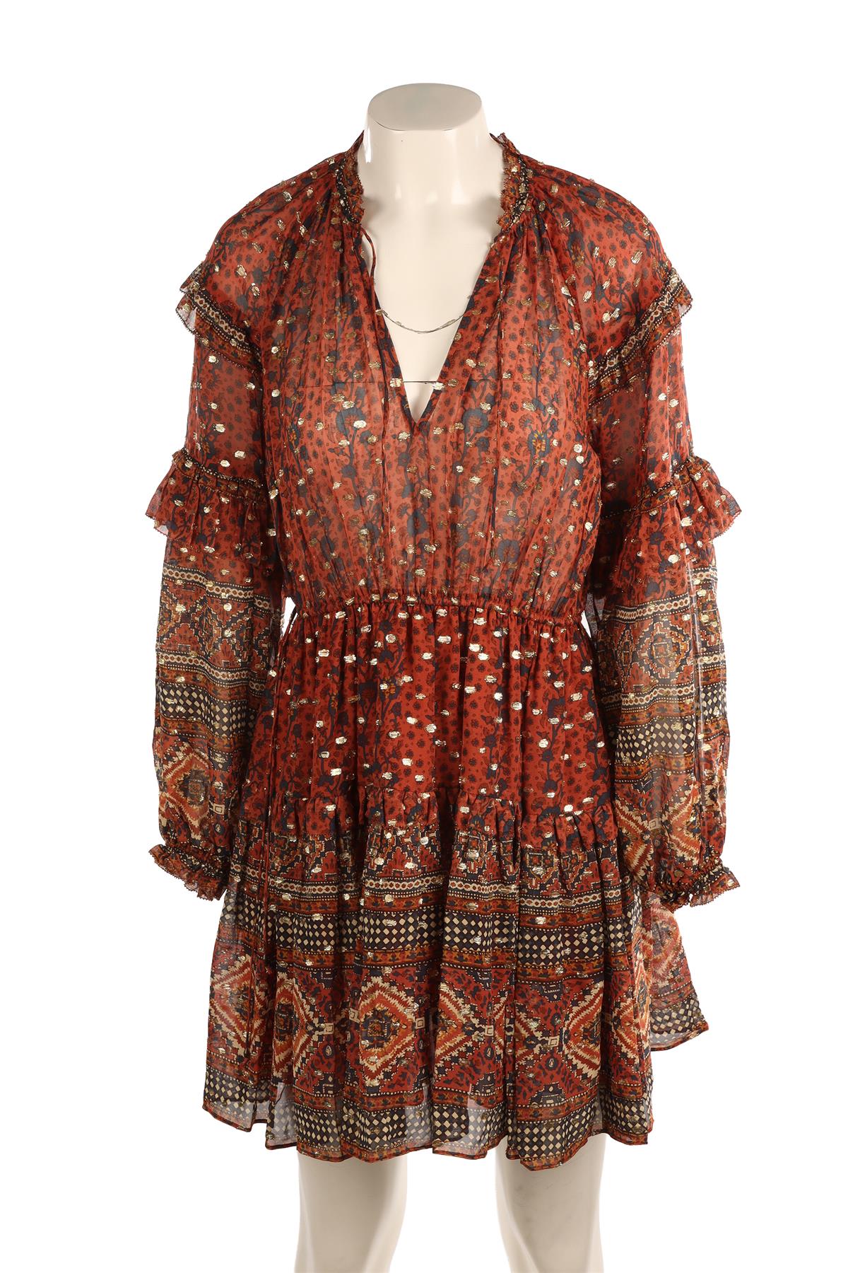 ULLA JOHNSON BROWN SILK MINI DRESS US 2 UK 6