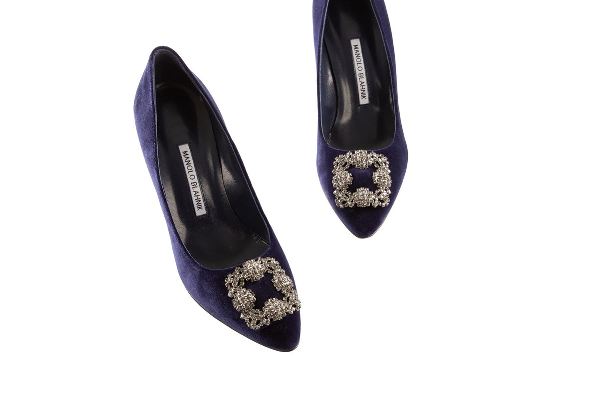 MANOLO BLAHNIK BLUE HANGISI VELVET PUMPS EU 39