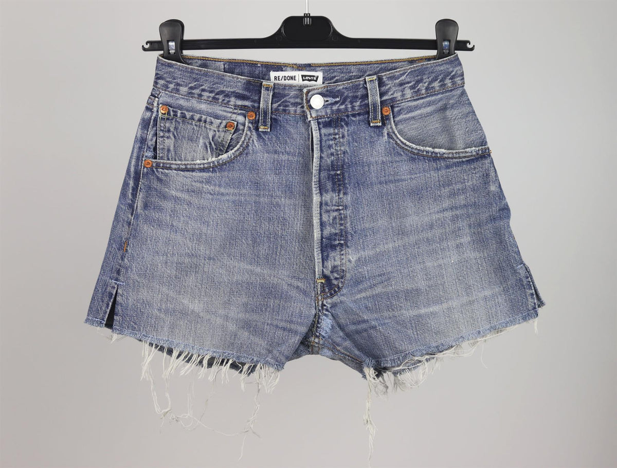 RE/DONE DISTRESSED HIGH WAISTED DENIM SHORTS W25 UK 6/8