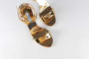 PRADA GOLD PATENT LEATHER SANDALS EU 38.5 UK 5.5 US 8.5