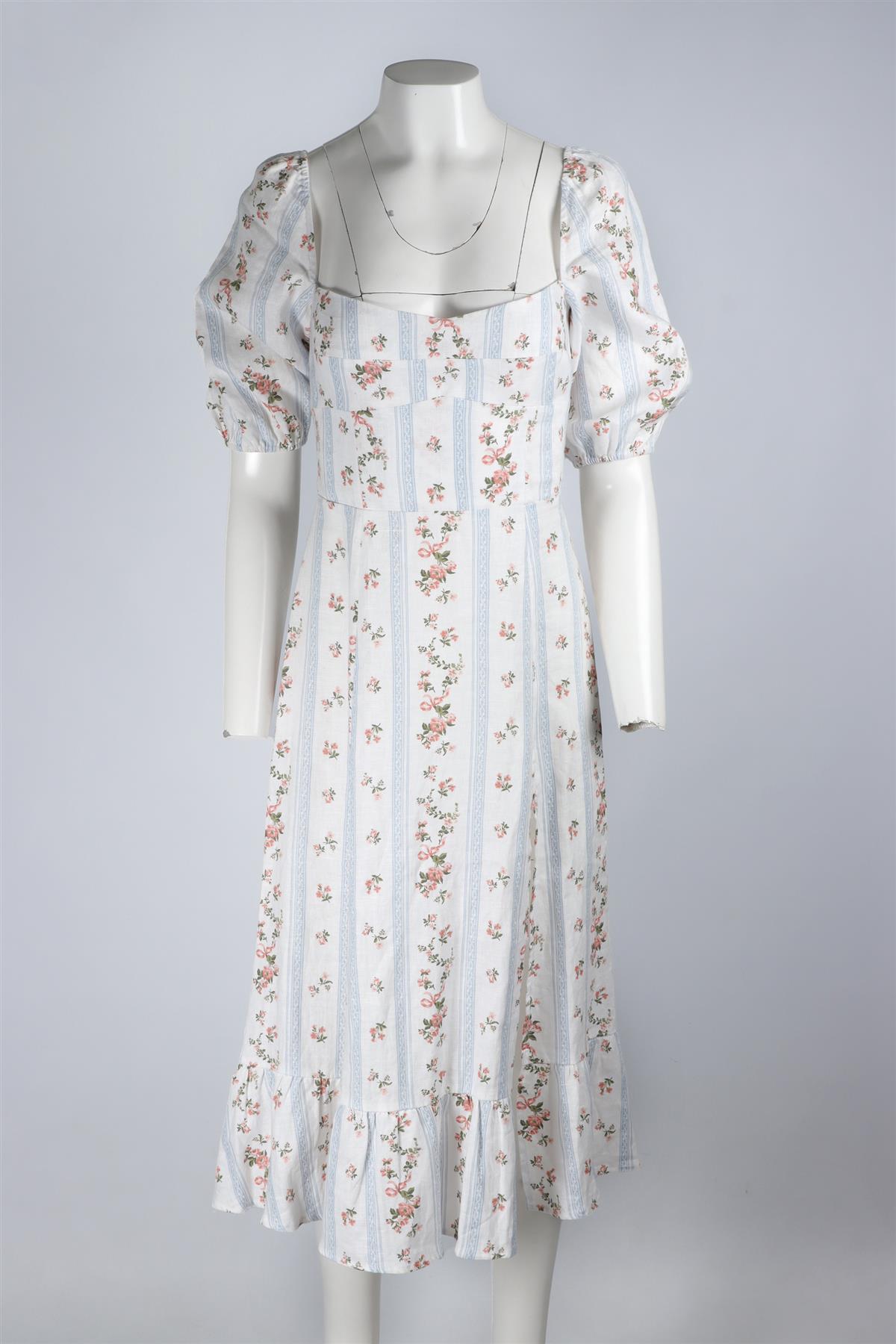 REFORMATION WHITE LINEN MIDI DRESS US 4 UK 8