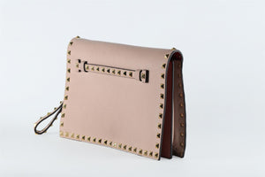 VALENTINO GARAVANI PINK ROCKSTUD LEATHER CLUTCH