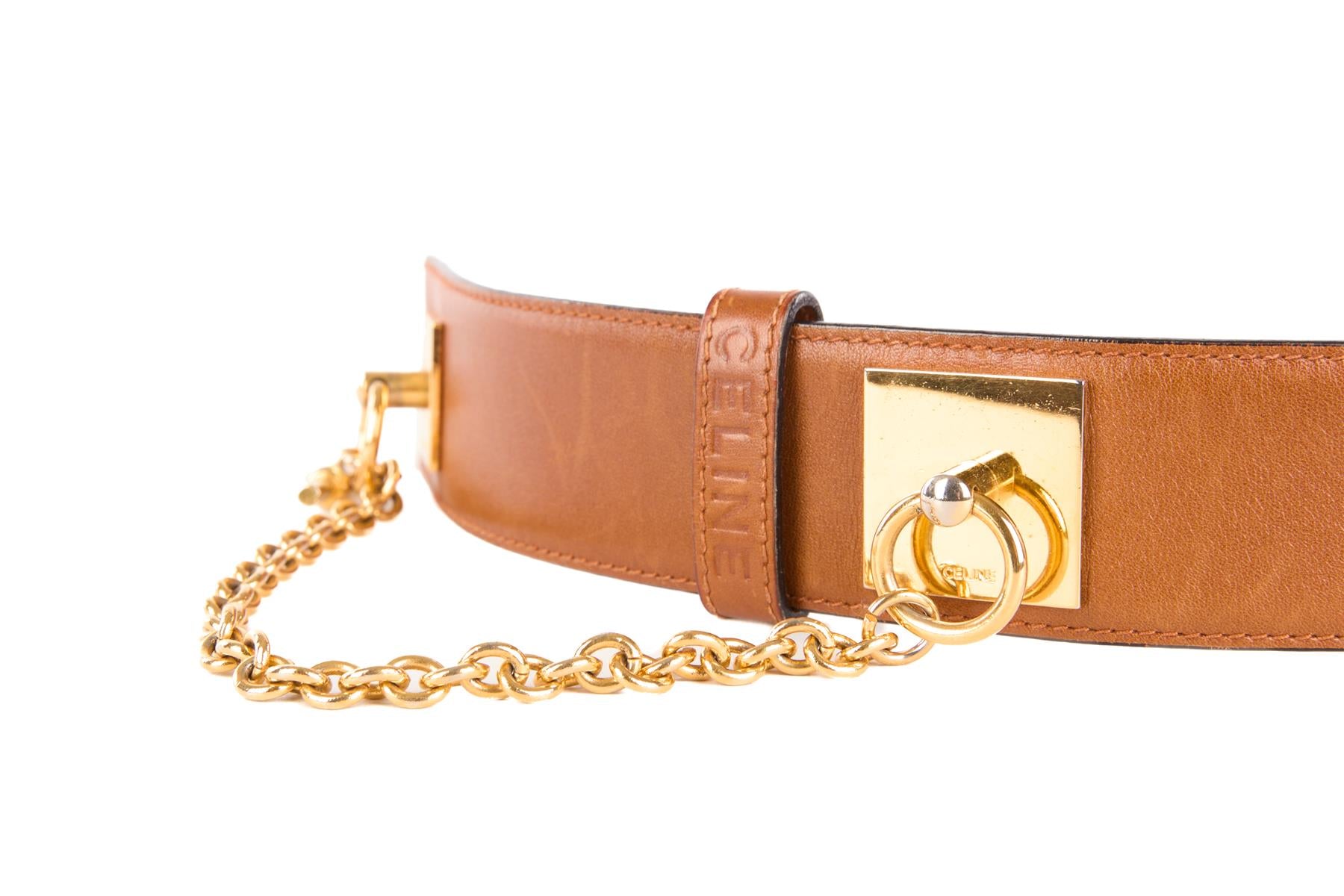 CELINE TAN VINTAGE LEATHER WAIST BELT 65CM