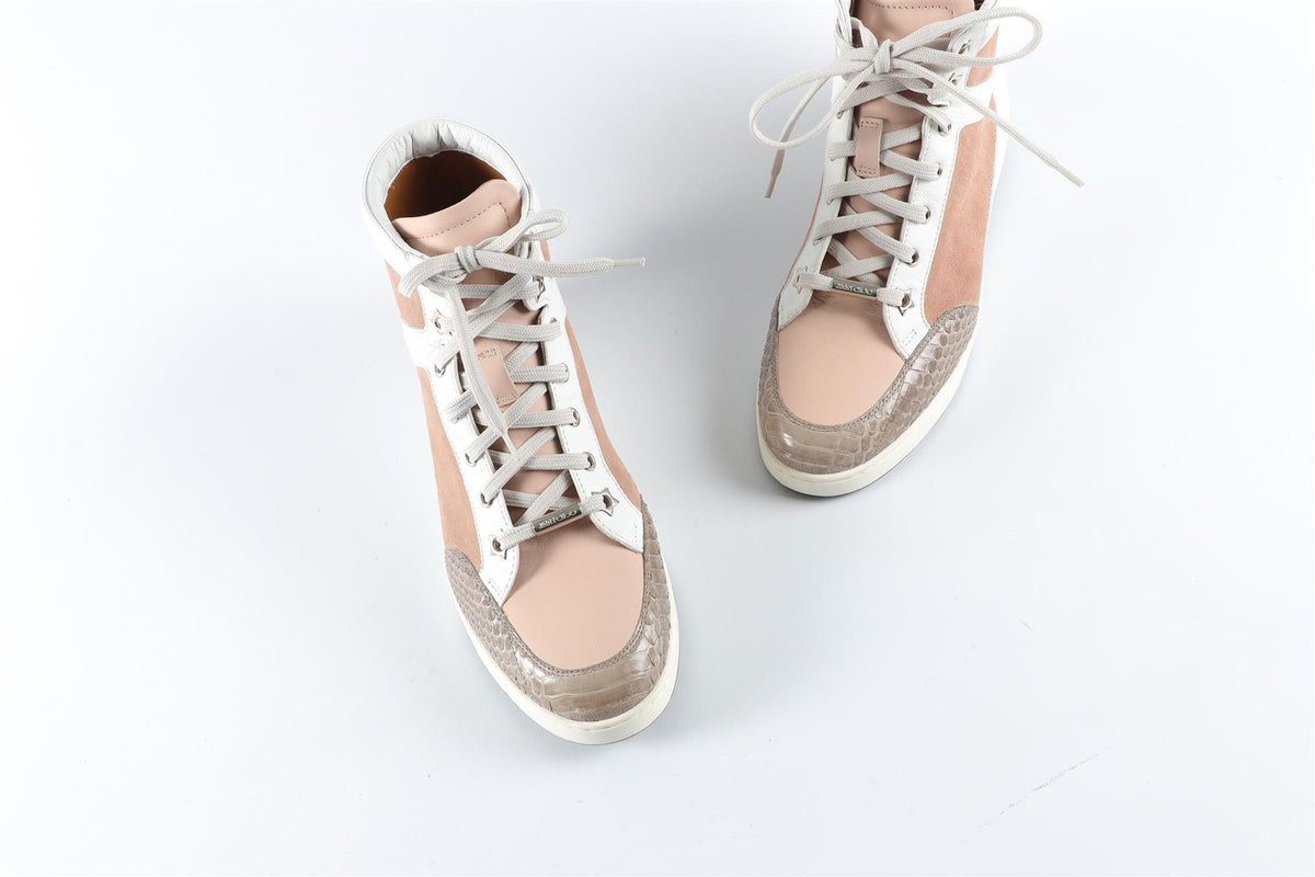 JIMMY CHOO NUDE SUEDE AND LEATHER SNEAKERS EU 38 UK 5 US 8