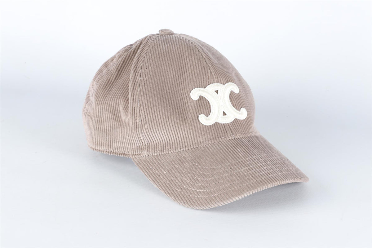 CELINE GREY TRIOMPHE CORDUROY BASEBALL CAP ONE SIZE