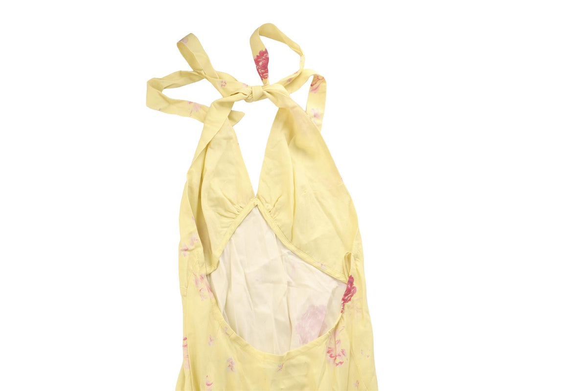 FAITHFULL YELLOW SATIN MAXI DRESS US 2 UK 6