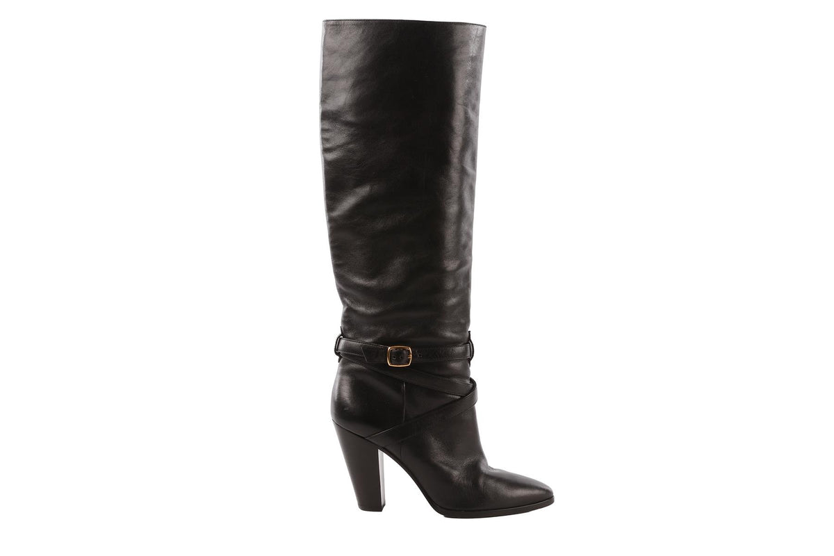 BLACK LEATHER KNEE HIGH BOOTS