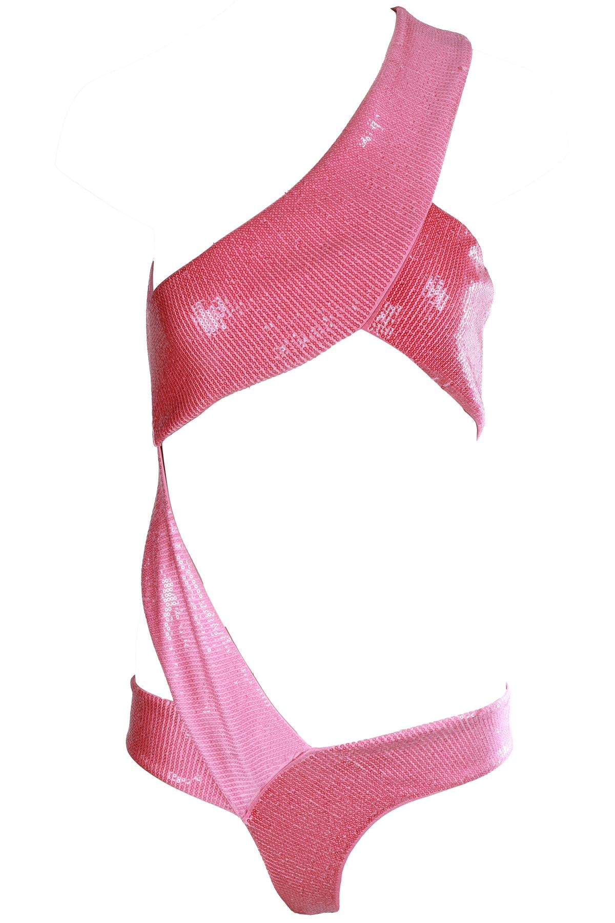 CULT GAIA PINK SEQUIN SWIMSUIT SMALL