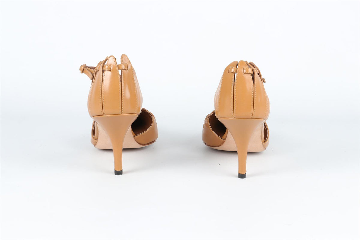 MANOLO BLAHNIK TAN VINTAGE LEATHER PUMPS EU 37.5 UK 4.5 US 7.5