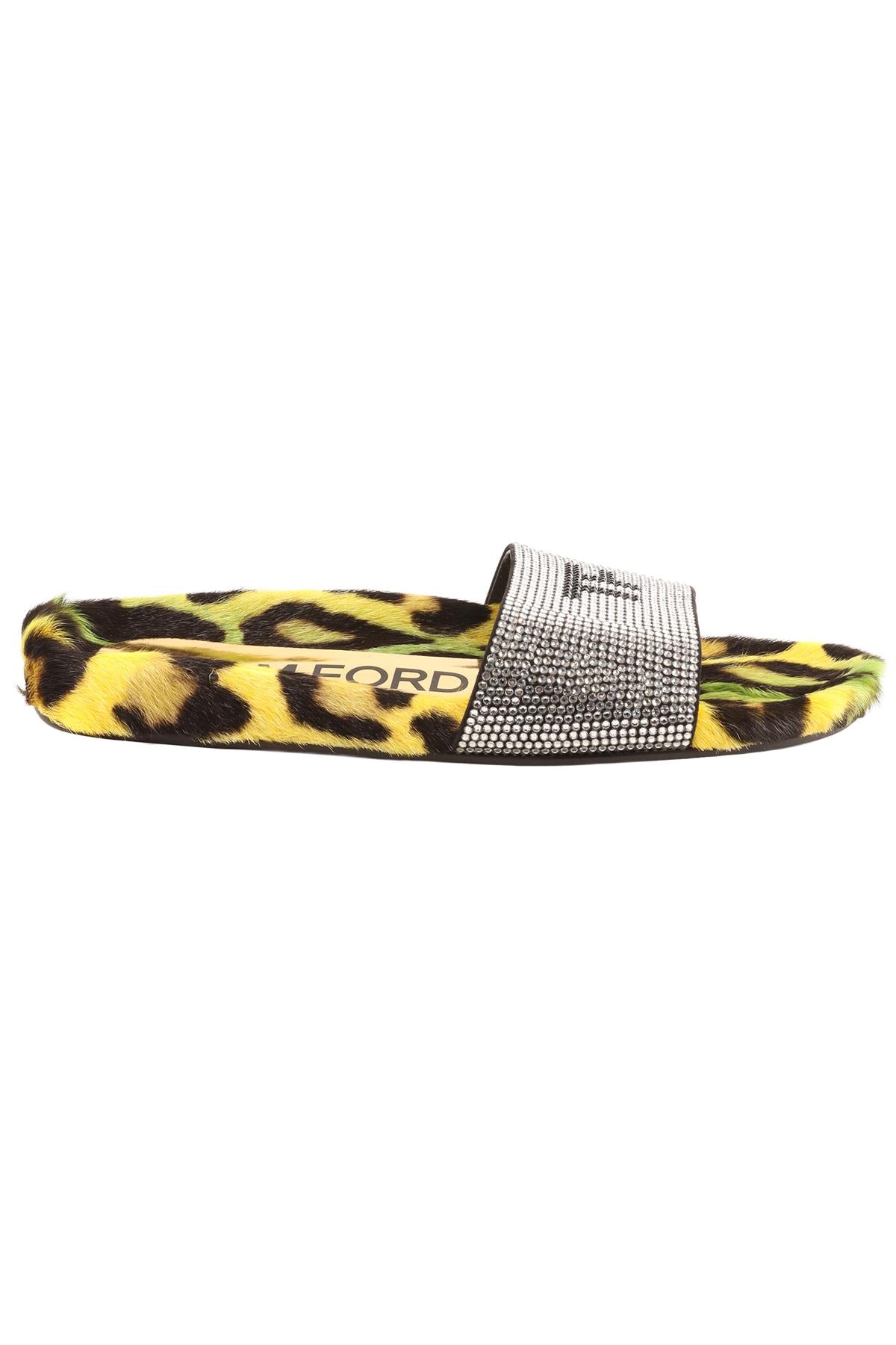TOM FORD YELLOW CRYSTAL AND CALF HAIR SLIDES EU 38.5 UK 5.5 US 8.5