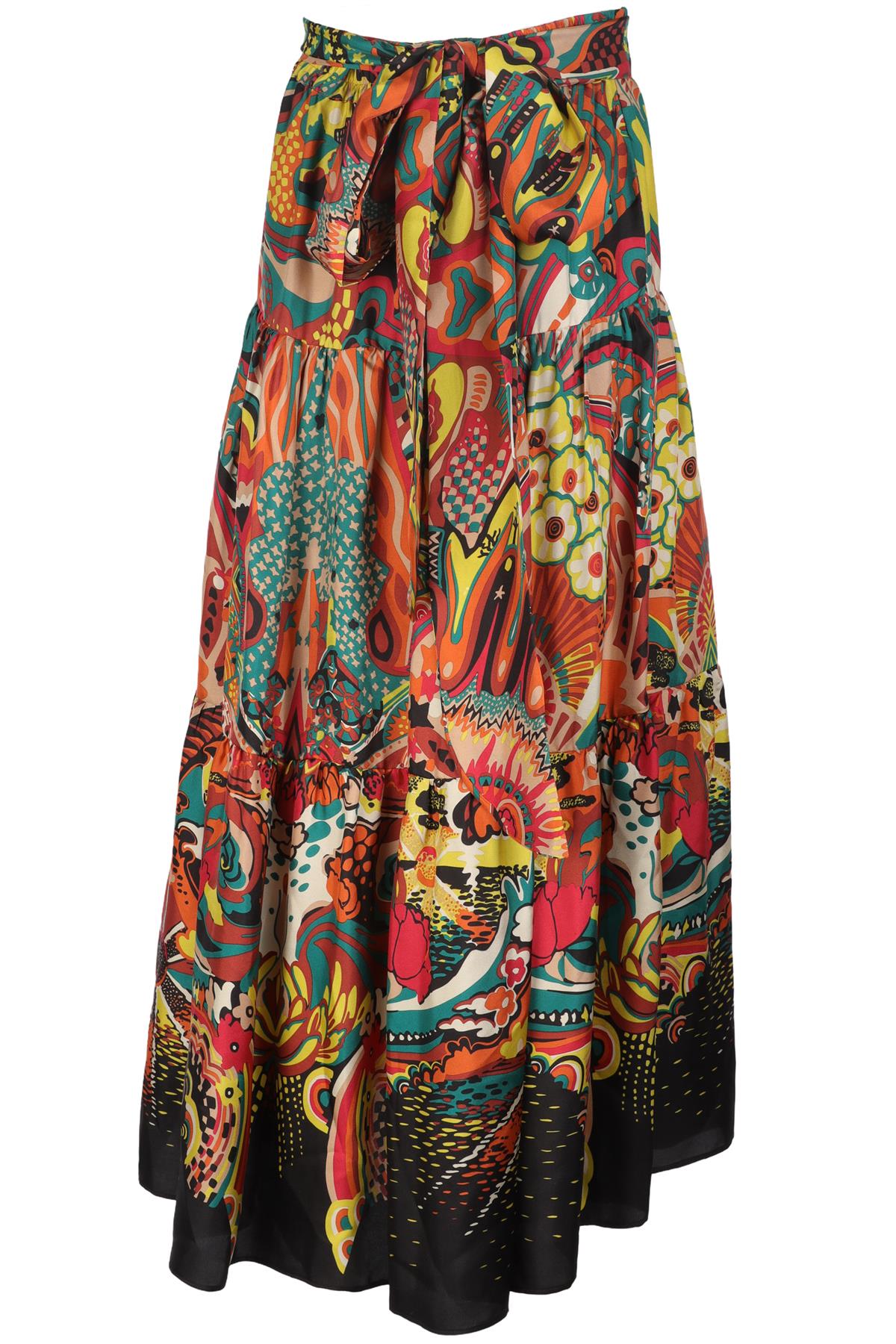 LE GONNE RUFFIANE + GRAND HOTEL TREMEZZO MULTI SILK MAXI SKIRT SMALL