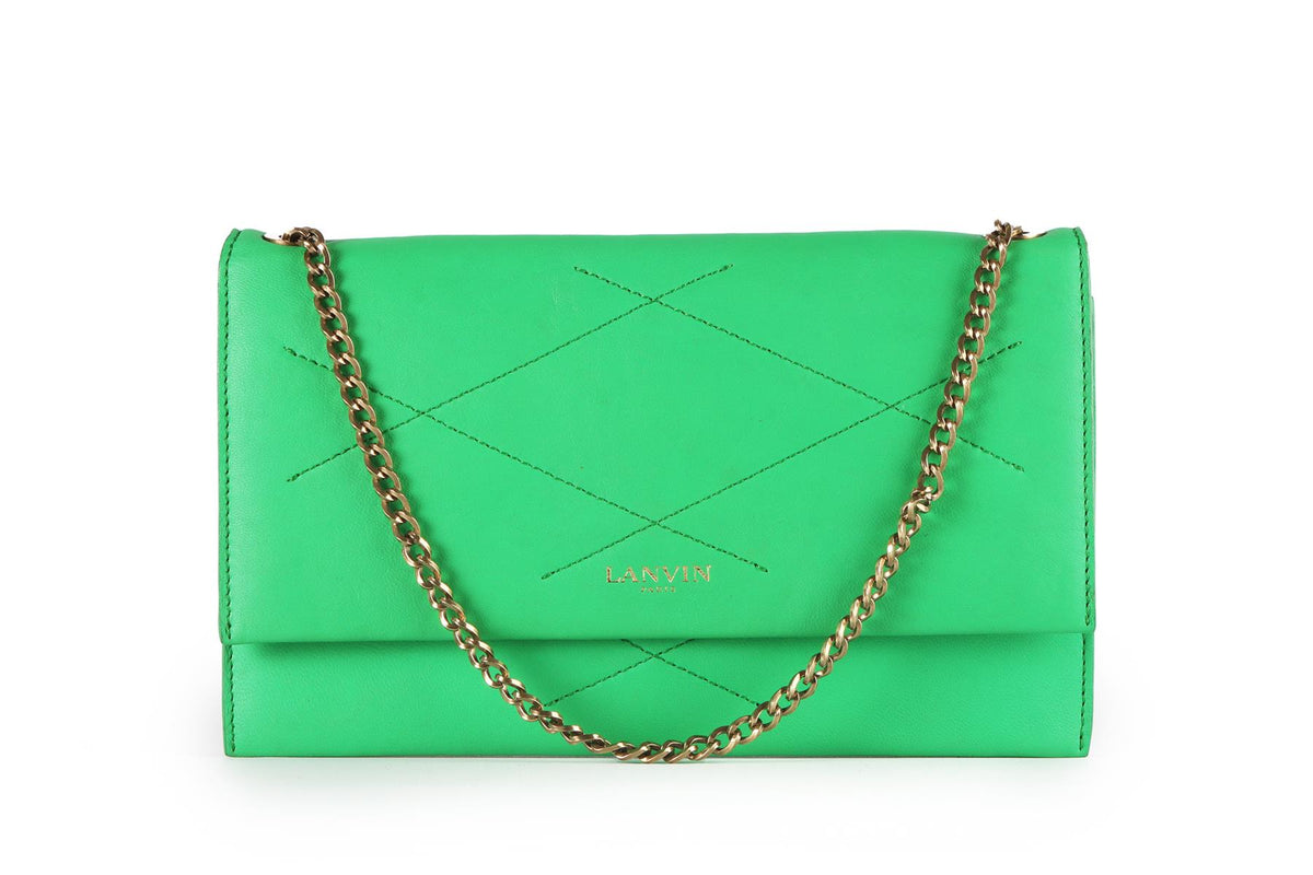 LANVIN GREEN SUGAR WALLET ON CHAIN LEATHER SHOULDER BAG