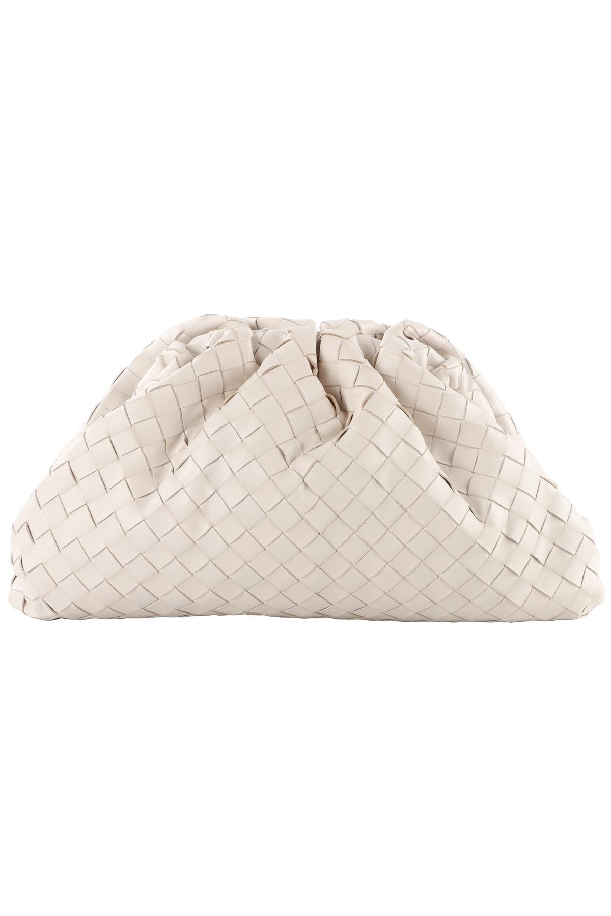 WHITE POUCH INTRECCIATO LEATHER CLUTCH