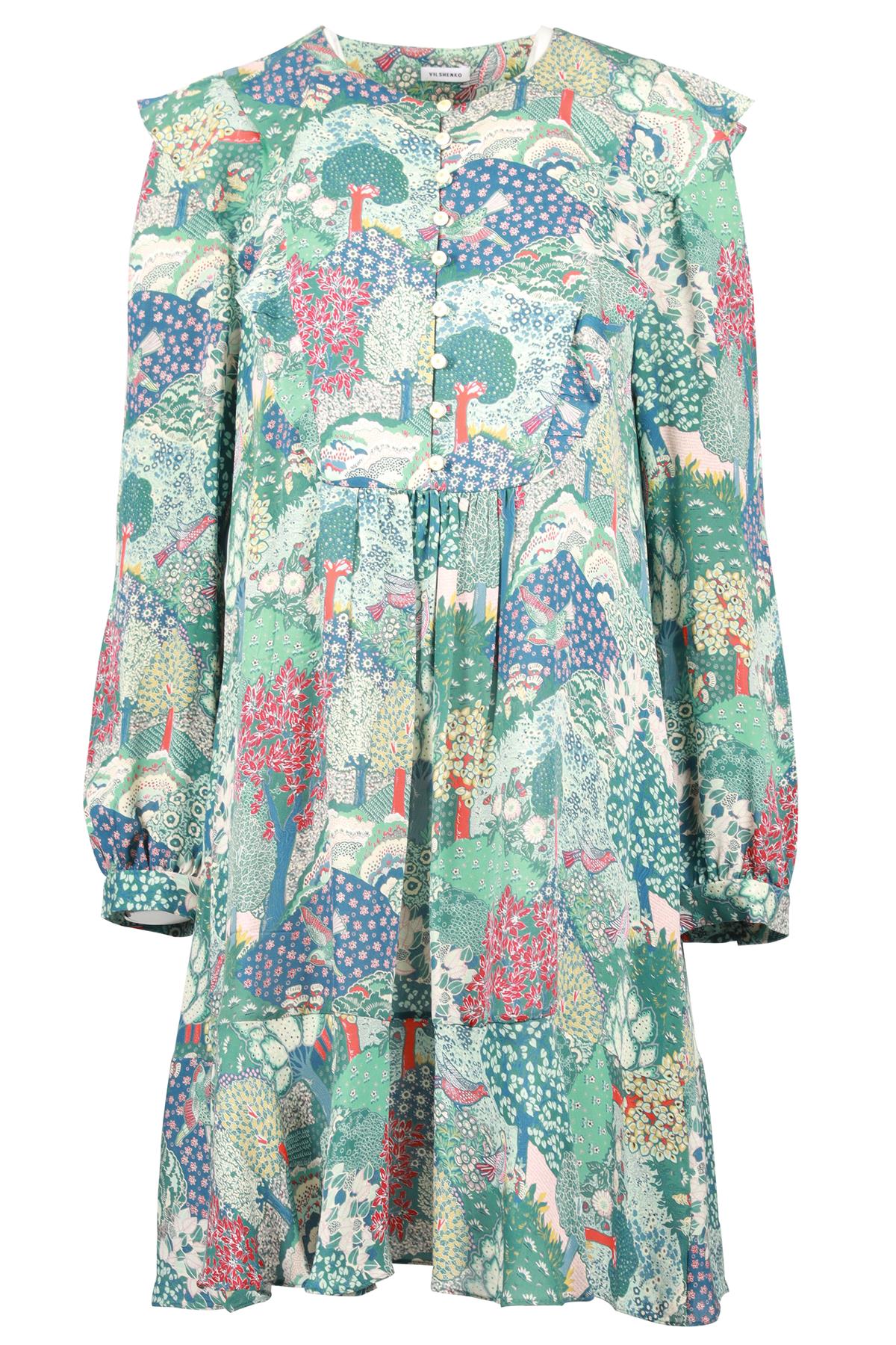 VILSHENKO GREEN SILK MINI DRESS UK 16