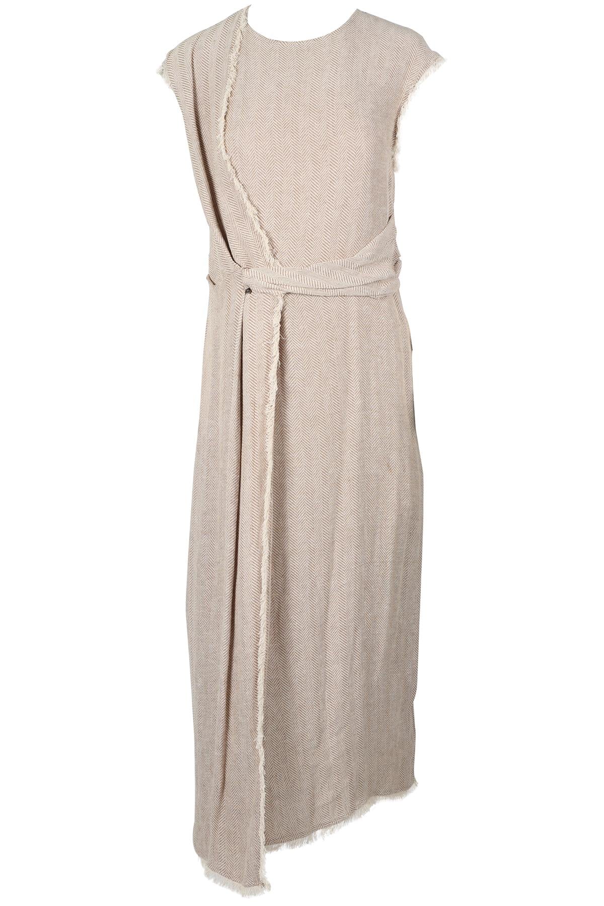 DUSAN BEIGE LINEN MIDI DRESS IT 42 UK 10