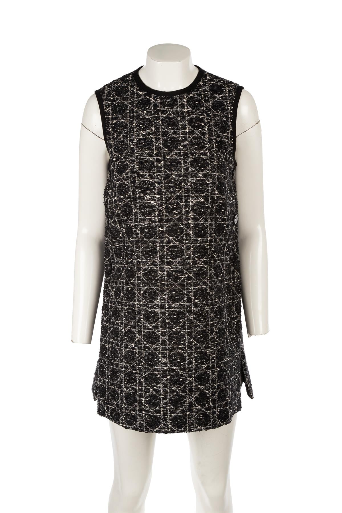 CHRISTIAN DIOR BLACK MACROCANNAGE COTTON MINI DRESS FR 36 UK 8