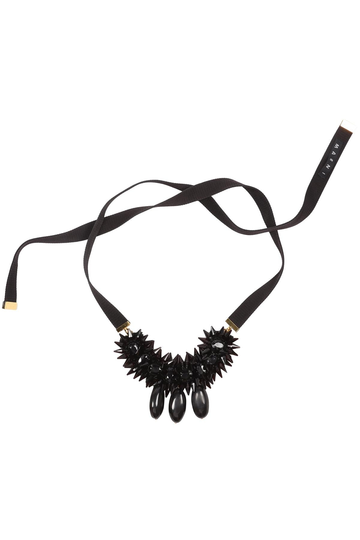 MARNI BLACK ACETATE AND RIBBON NECKLACE