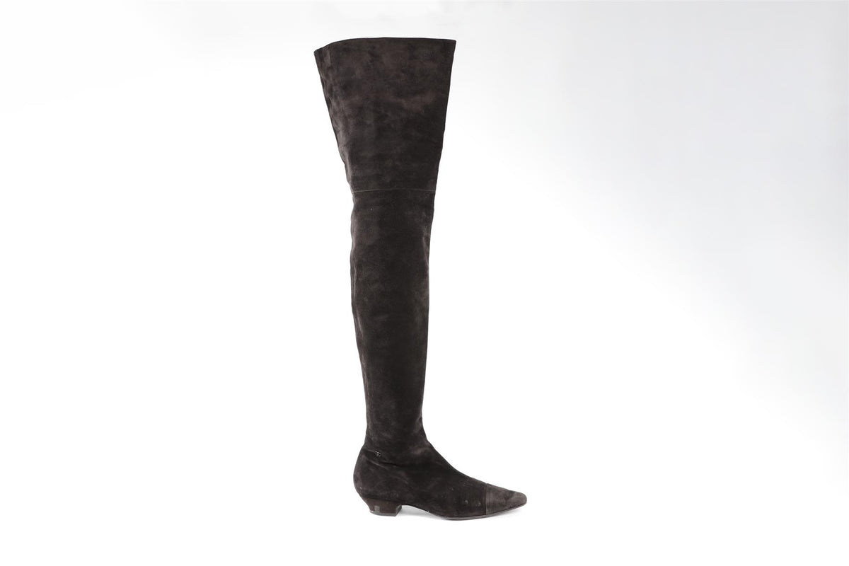 CHANEL BLACK 2018 SUEDE OVER THE KNEE BOOTS EU 38.5 UK 5.5 US 8.5