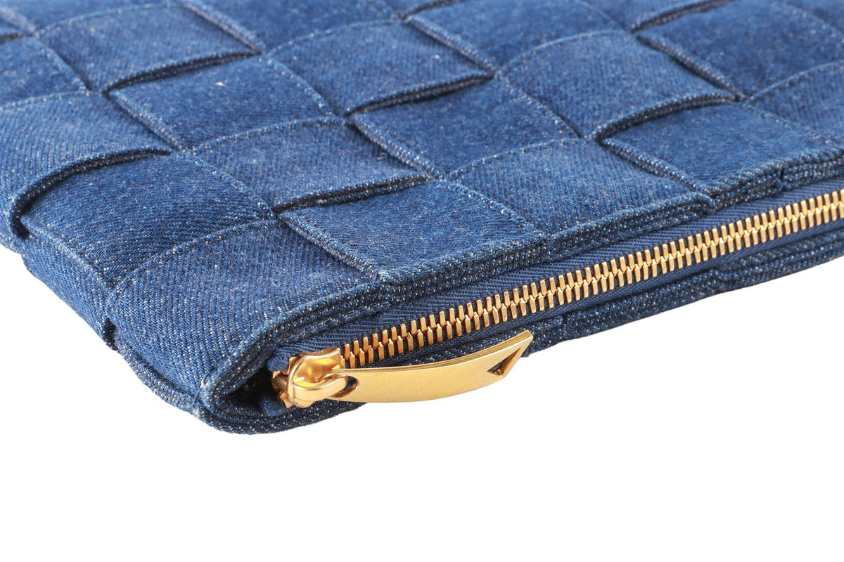 BOTTEGA VENETA BLUE INTRECCIATO DENIM CLUTCH