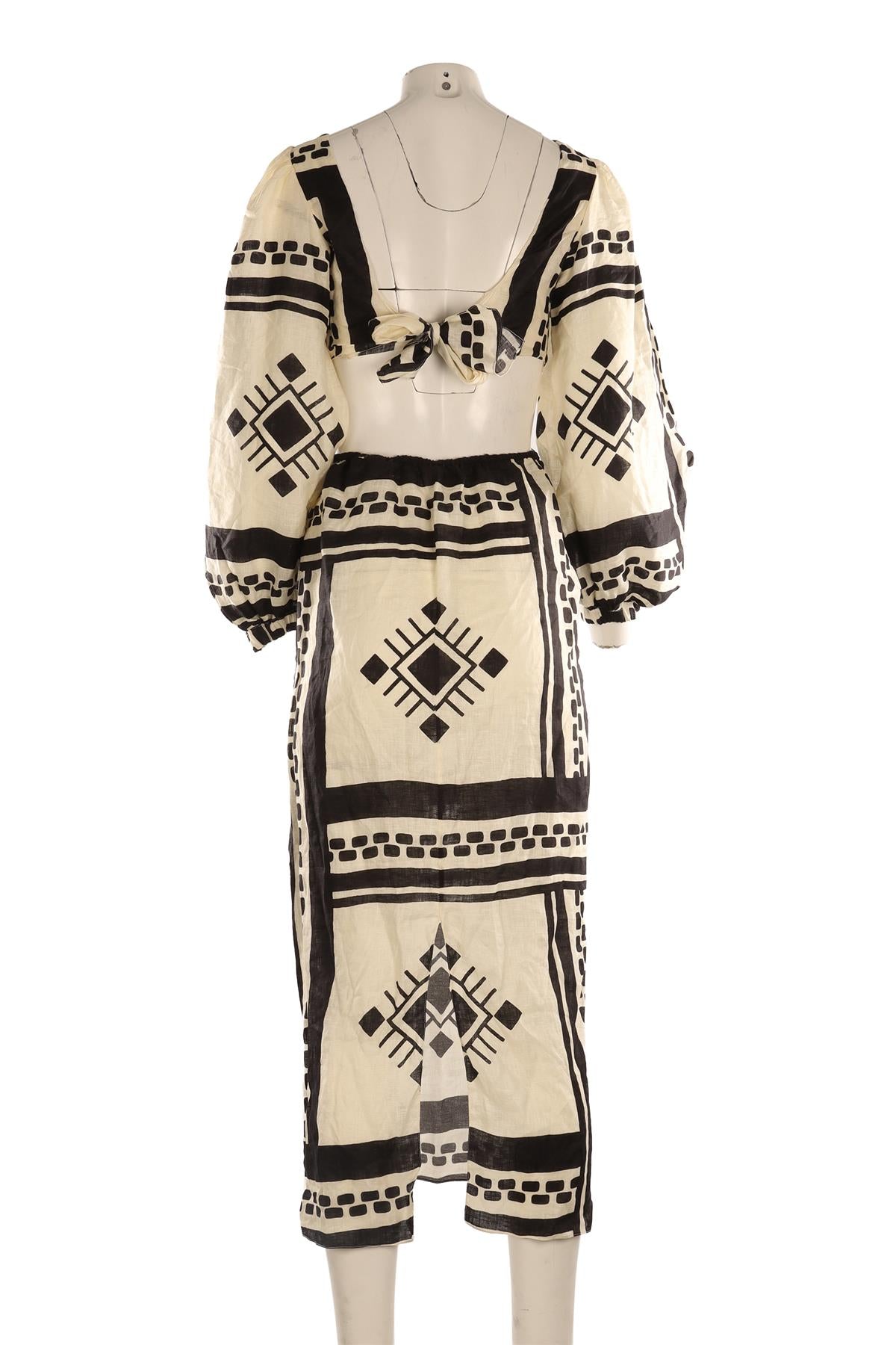 JOHANNA ORTIZ CREAM LINEN MIDI DRESS US 2 UK 6