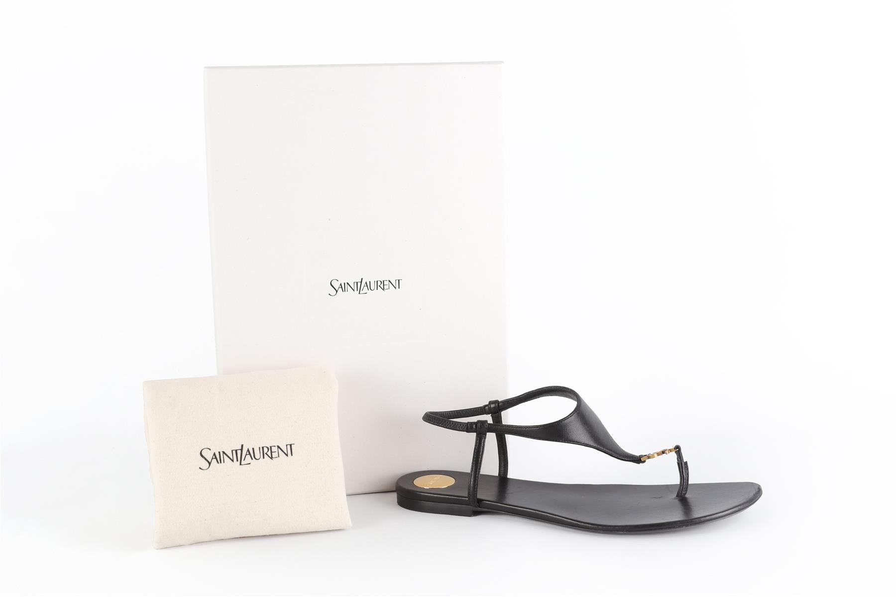 SAINT LAURENT BLACK CASSANDRA LEATHER SANDALS EU 38.5 UK 5.5 US 8.5