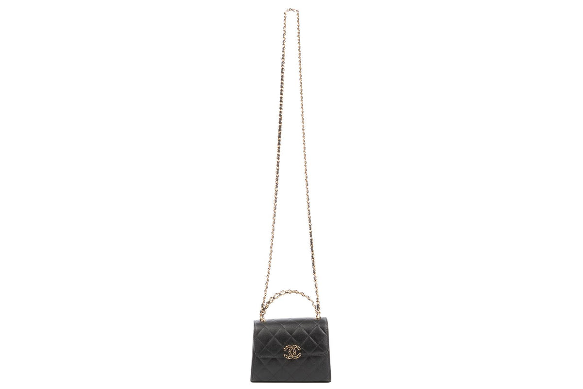 CHANEL BLACK 2023 MINI QUILTED CAVIAR LEATHER TOTE BAG