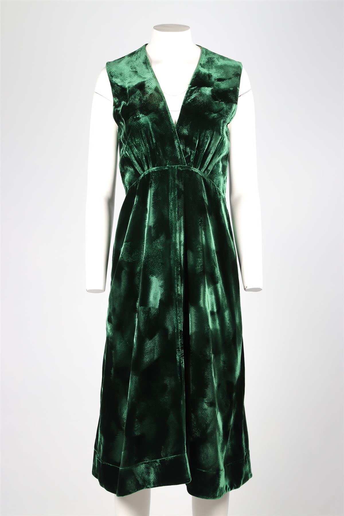 CELINE GREEN VELVET MIDI DRESS FR 38 UK 10