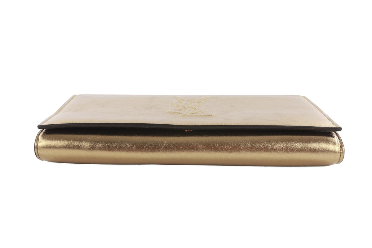 SAINT LAURENT GOLD BELLE DE JOUR LEATHER CLUTCH