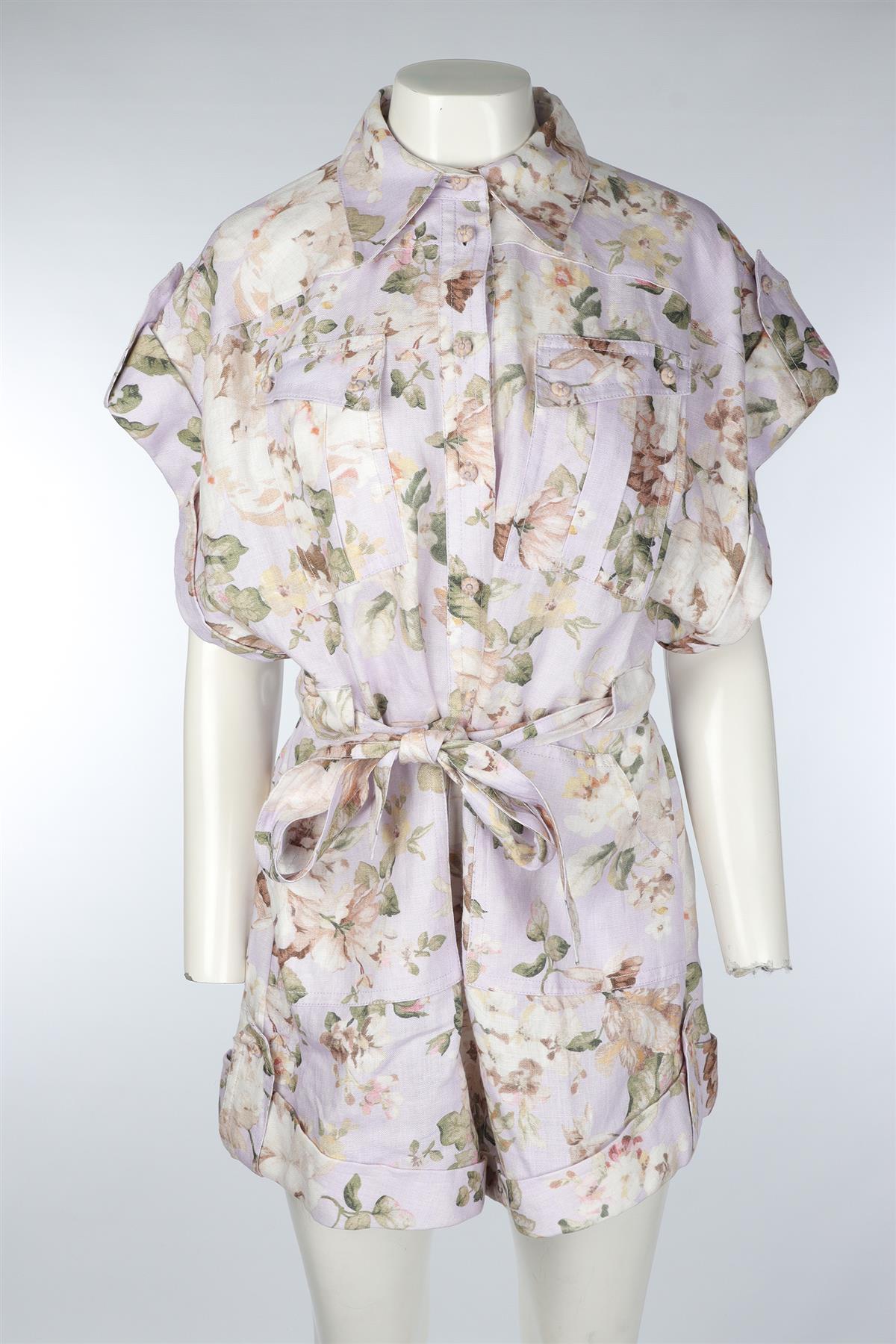 ZIMMERMANN PURPLE LINEN PLAYSUIT UK 14