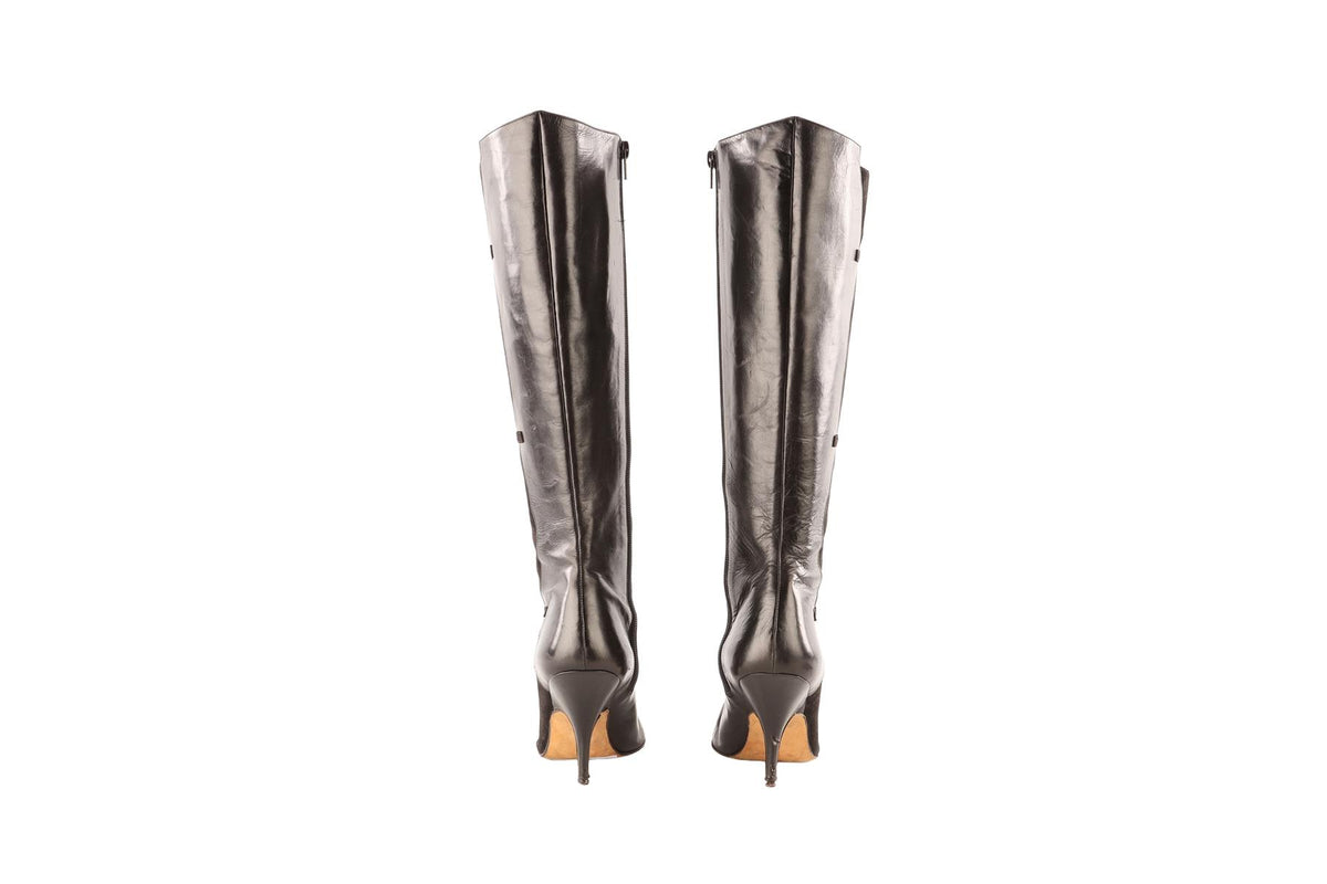 MANOLO BLAHNIK BLACK LEATHER KNEE HIGH BOOTS EU 38.5 UK 5.5 US 8.5