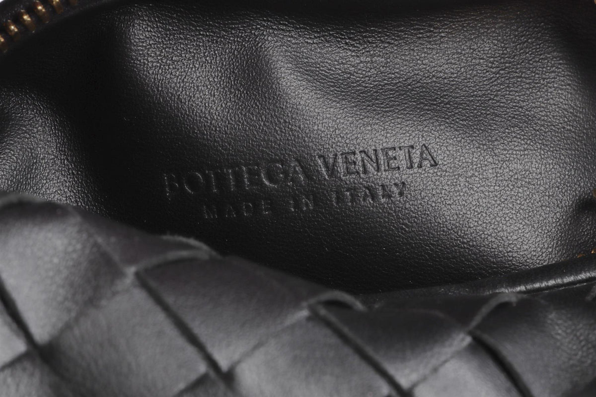 BOTTEGA VENETA BLACK JODIE MINI INTRECCIATO LEATHER TOTE BAG