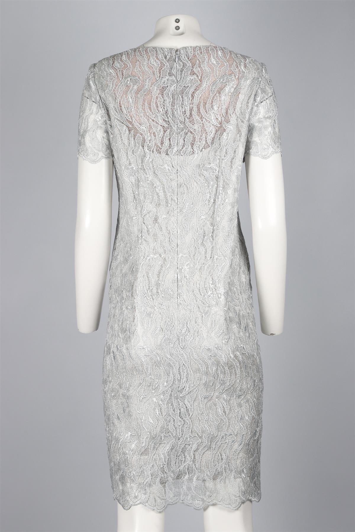 JACQUES AZAGURY SILVER LACE MIDI DRESS