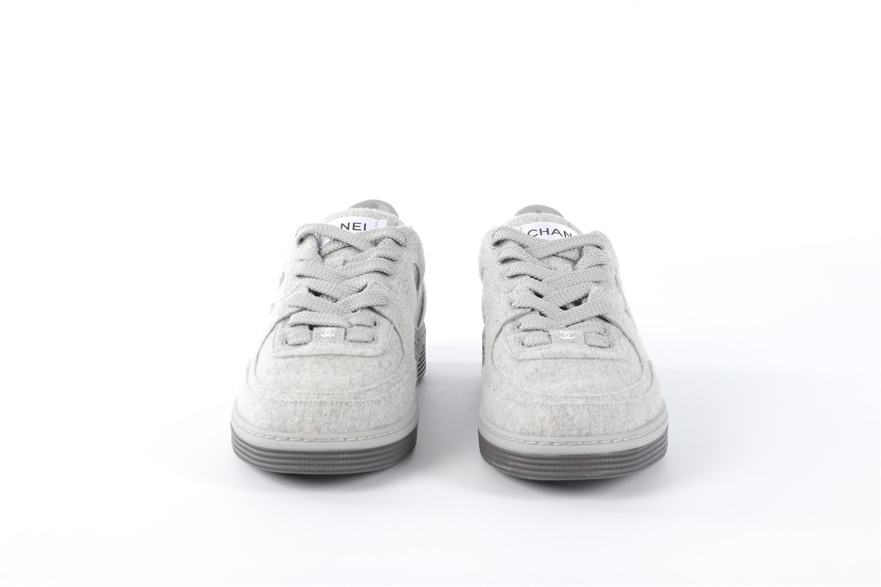 CHANEL GREY 2024 WOOL SNEAKERS EU 38.5 UK 5.5 US 8.5