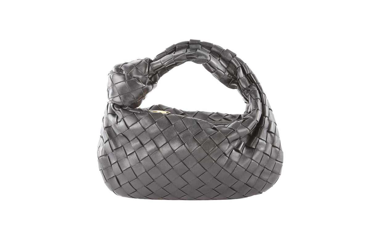 BOTTEGA VENETA BLACK JODIE MINI INTRECCIATO LEATHER TOTE BAG
