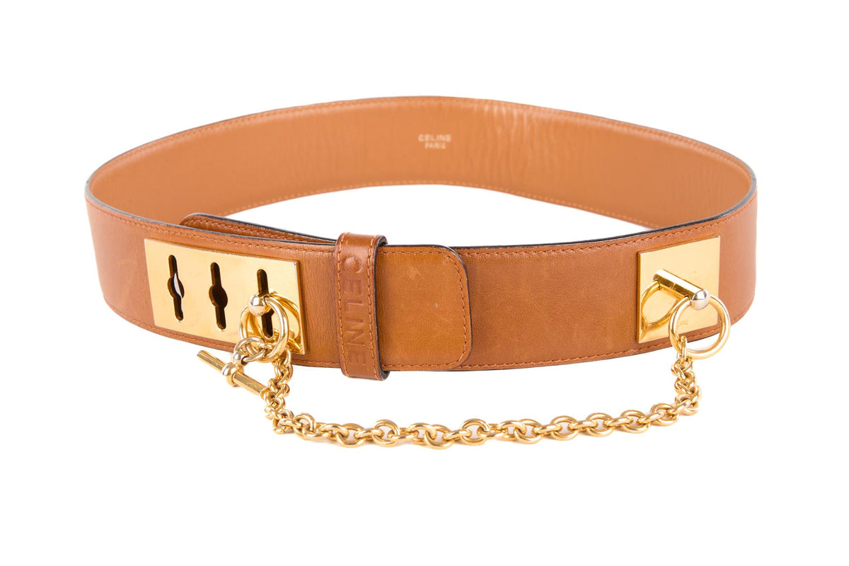 CELINE TAN VINTAGE LEATHER WAIST BELT 65CM
