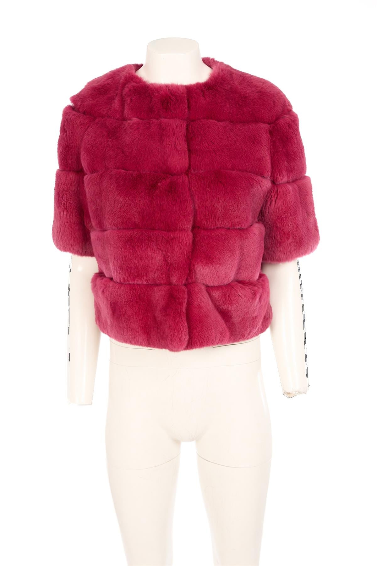 SIMONETTA RAVIZZA PINK RABBIT FUR JACKET IT 40 UK 8