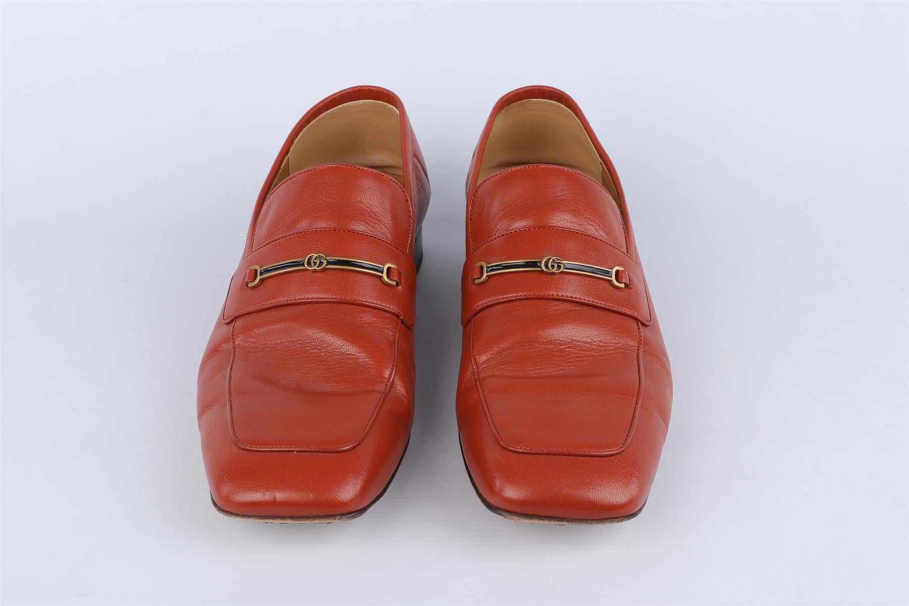 GUCCI ORANGE MEN'S GG LEATHER LOAFERS EU 43 UK 9 US 10