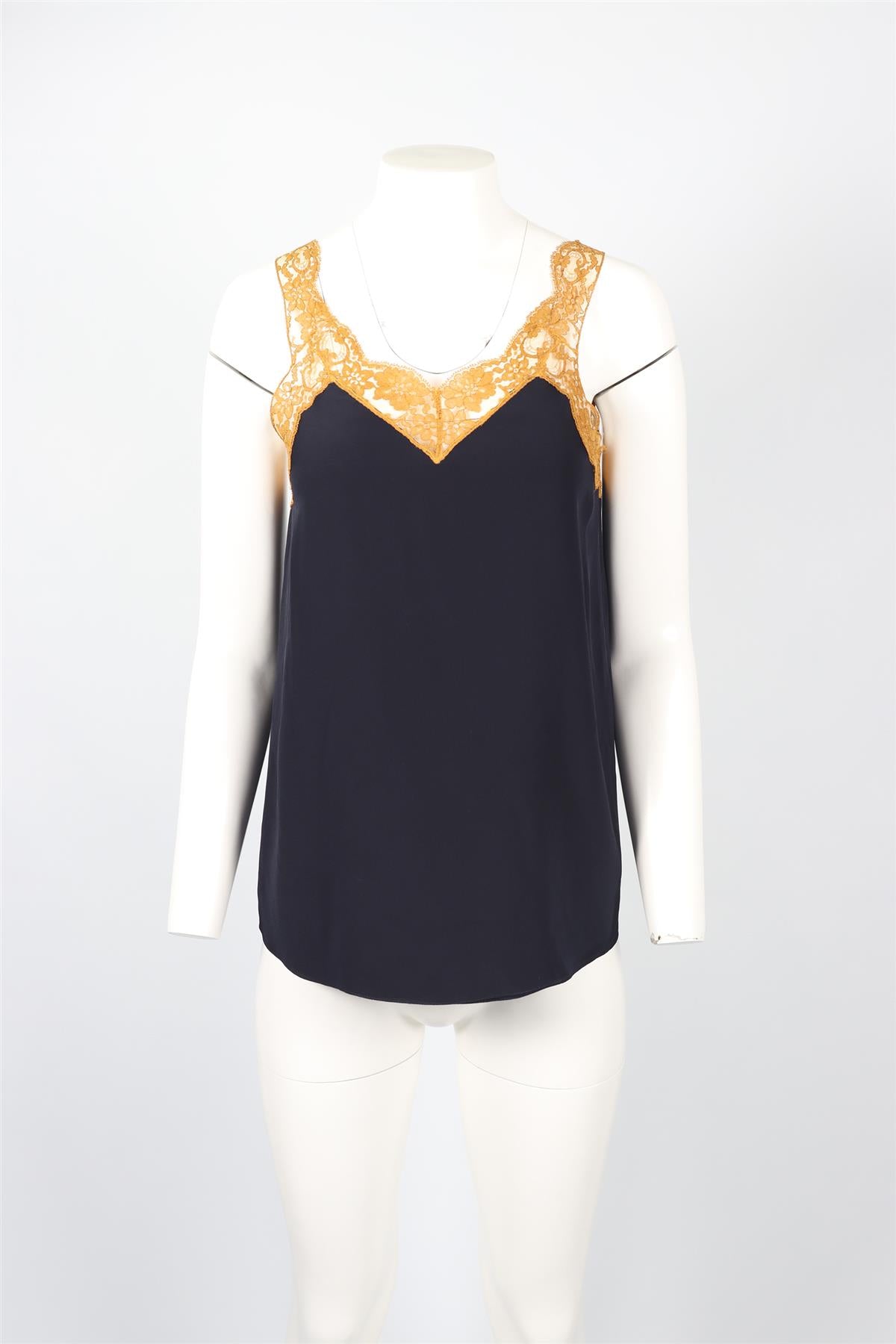 CHLOÉ NAVY LACE AND SILK TOP FR 36 UK 8