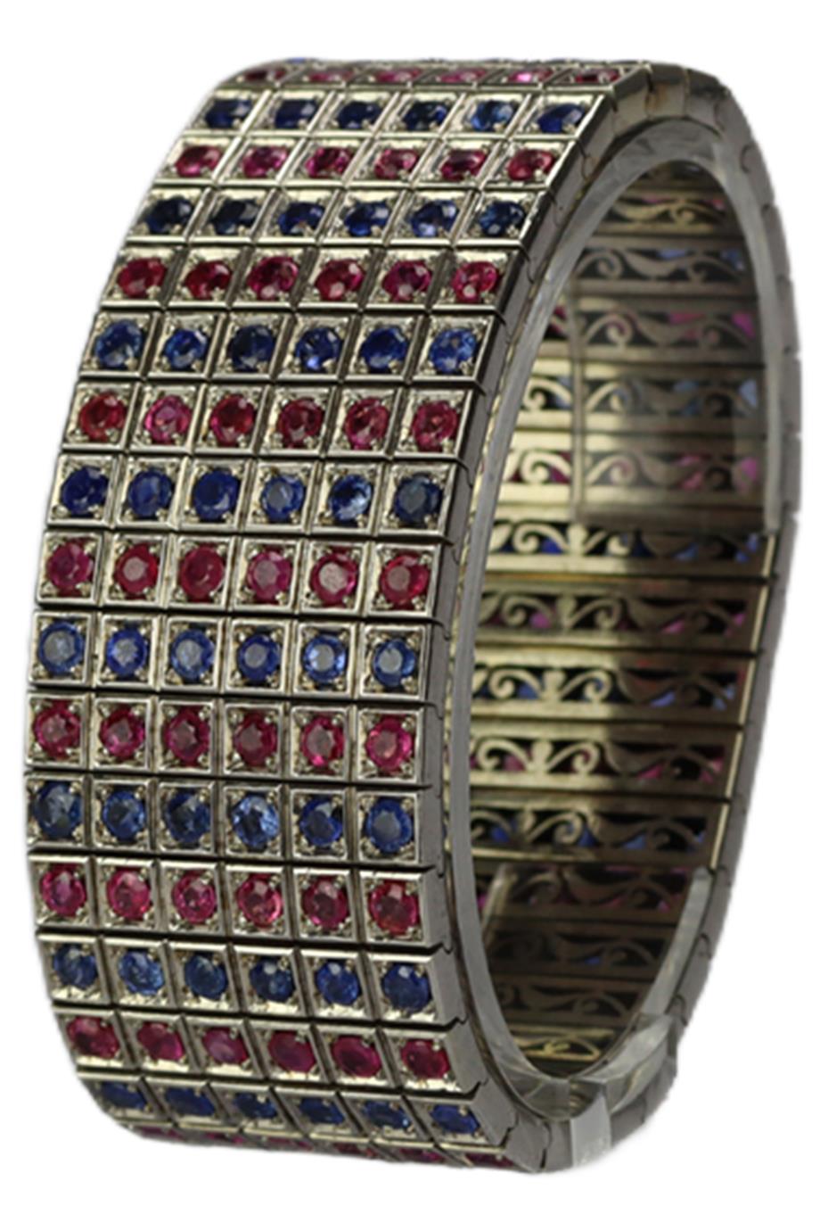 UNBRANDED 18K WHITE GOLD SAPPHIRE AND RUBY BRACELET