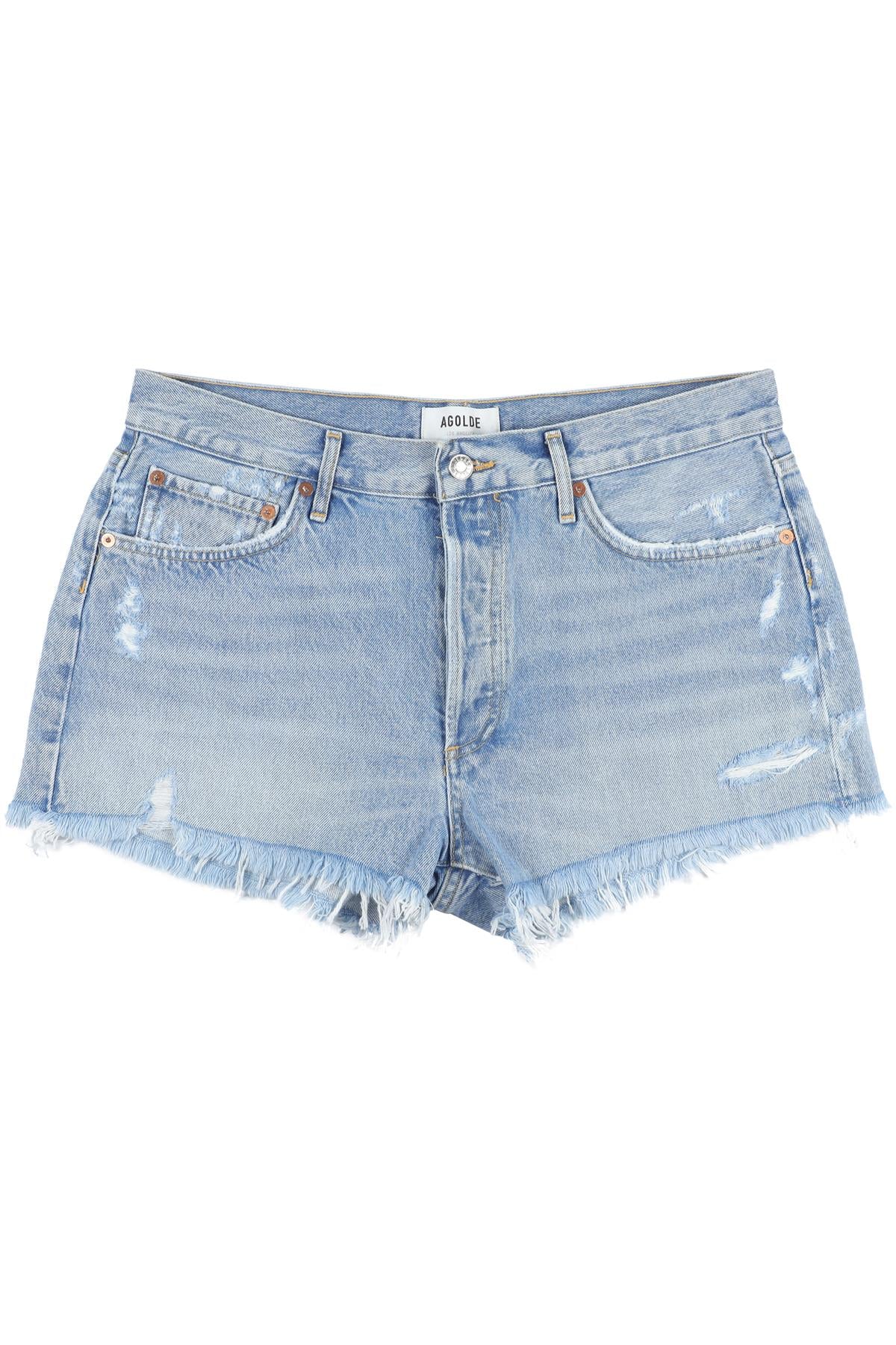 AGOLDE BLUE HIGH RISE DENIM SHORTS W30 UK 12