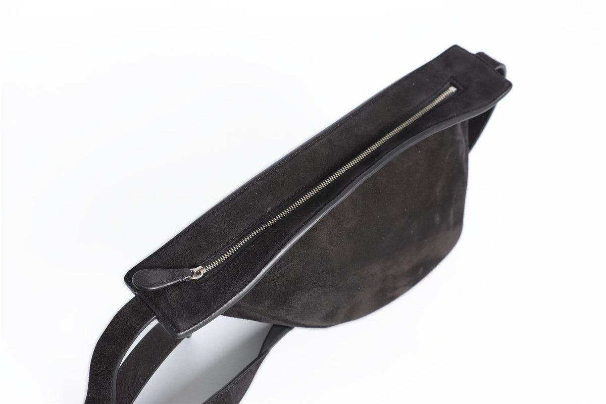 THE ROW BLACK SLOUCHY BANANA SMALL SUEDE SHOULDER BAG