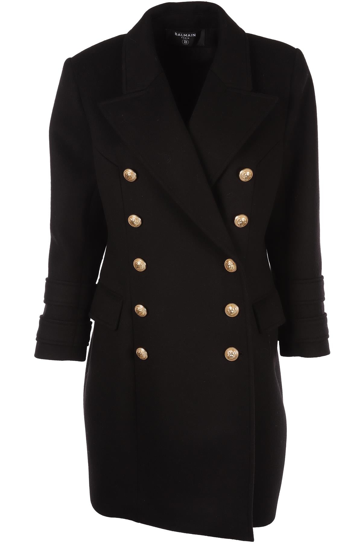 BALMAIN BLACK WOOL COAT FR 46 UK 16