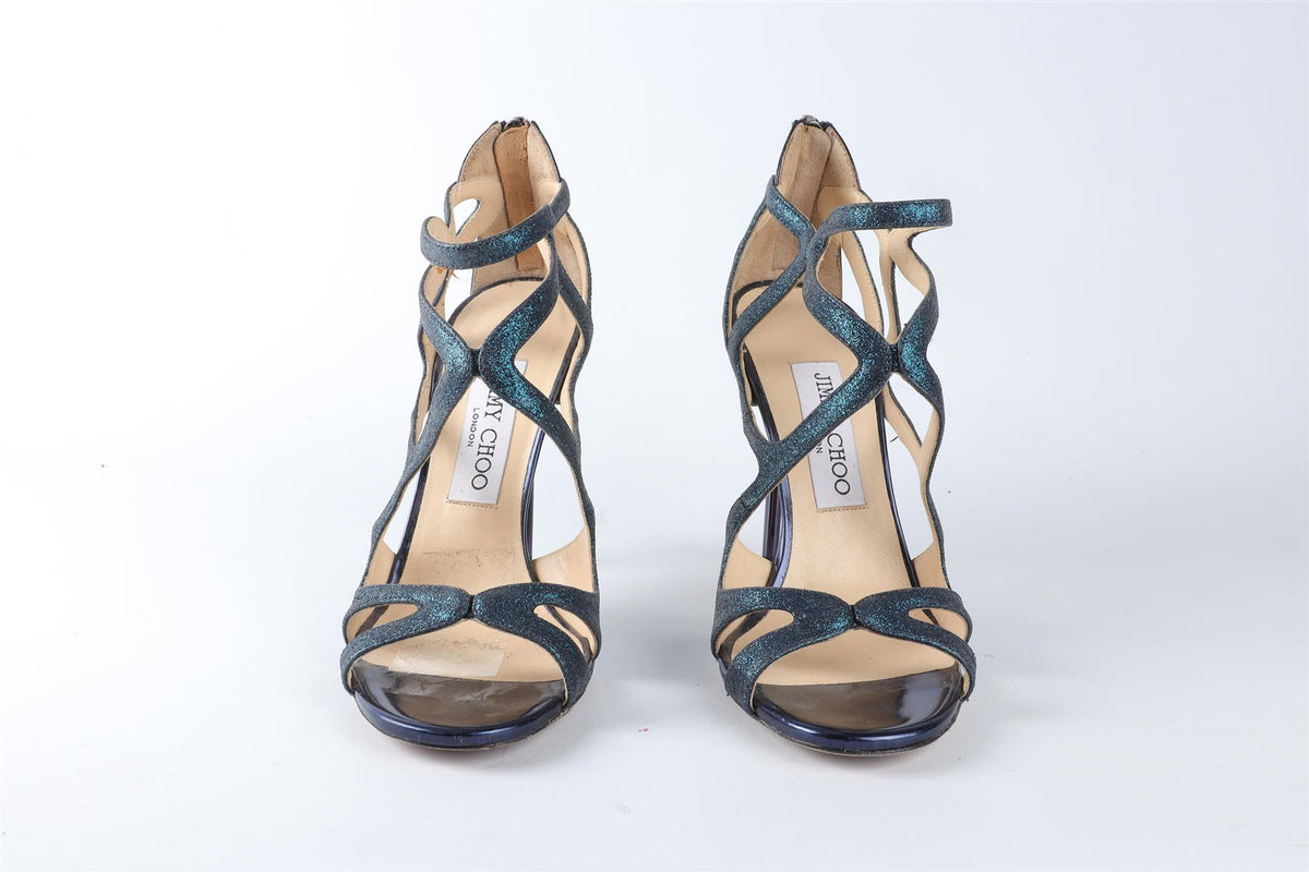 JIMMY CHOO BLUE GLITTER SANDALS EU 36.5 UK 3.5 US 6.5