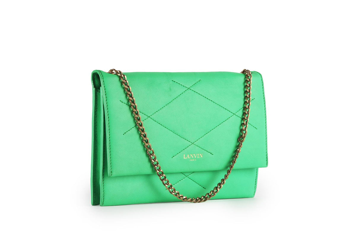 LANVIN GREEN SUGAR WALLET ON CHAIN LEATHER SHOULDER BAG