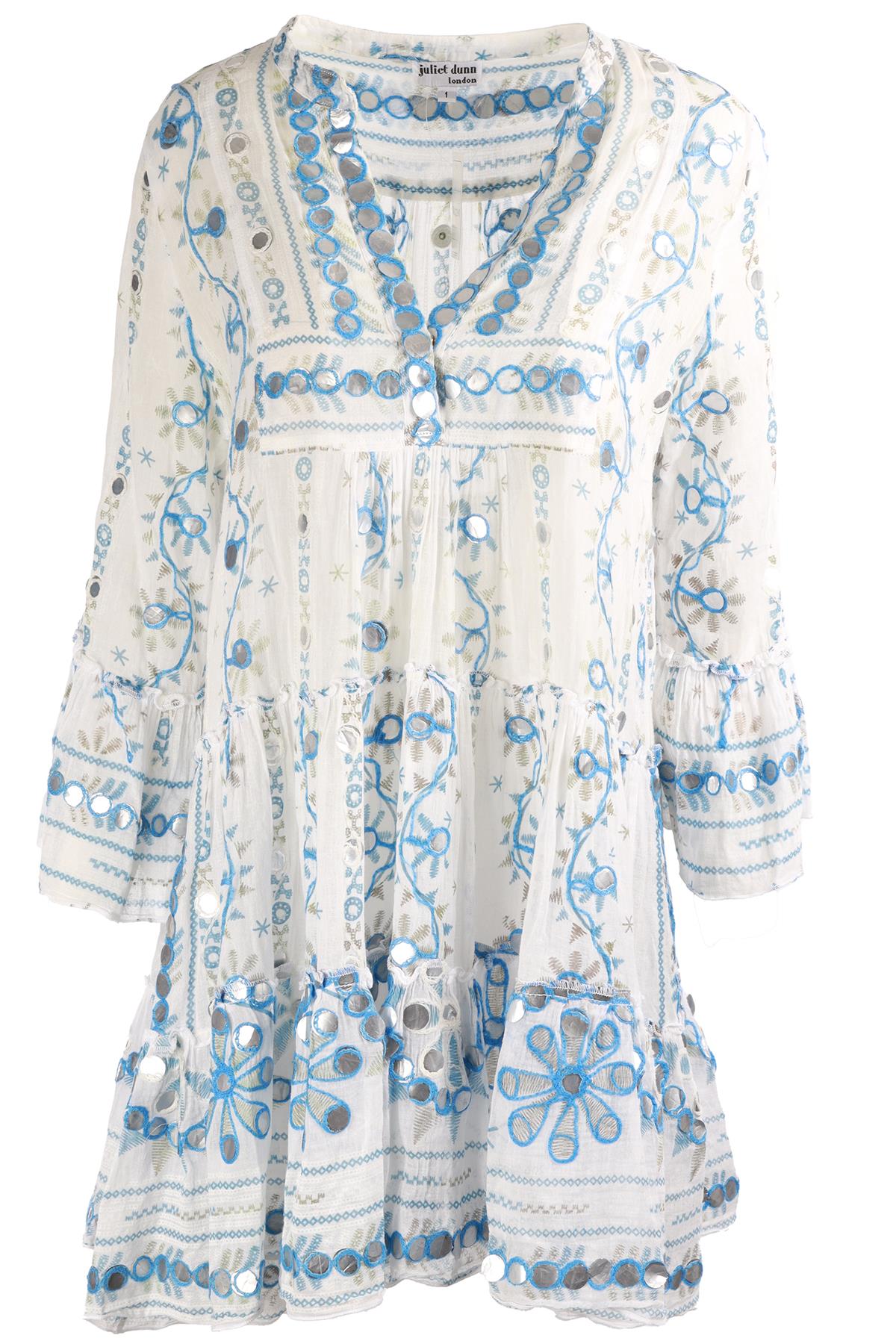JULIET DUNN BLUE COTTON MINI DRESS 1 (UK 6-8)