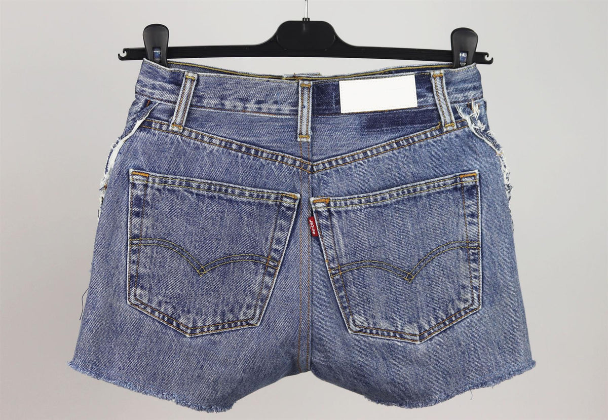 RE/DONE DISTRESSED HIGH WAISTED DENIM SHORTS W24 UK 6