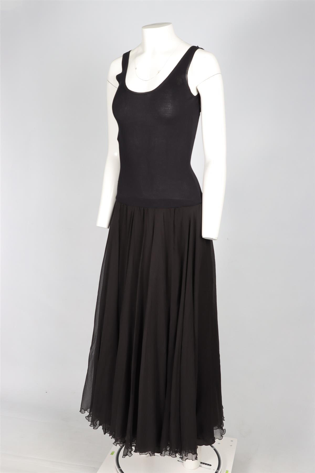 PRADA BLACK JERSEY AND SILK MAXI DRESS IT 42 UK 10