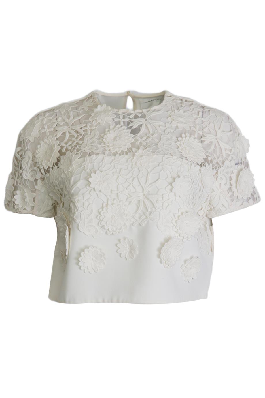 VICTORIA VICTORIA BECKHAM CROPPED CROCHET CREPE TOP UK 6